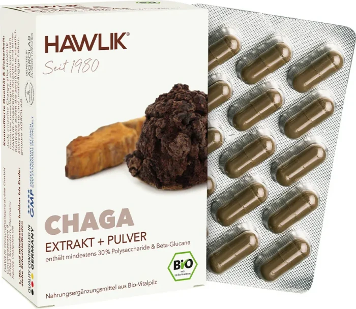 Hawlik Bio Chaga Extrakt + Pulver Kapseln, 60 Stück