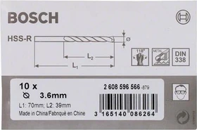 Bosch Professional HSS-R Spiralbohrer, 3.6x39x70mm, 10 Stück