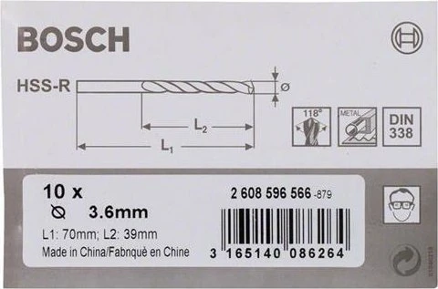 Bosch Professional HSS-R Spiralbohrer, 3.6x39x70mm, 10 Stück