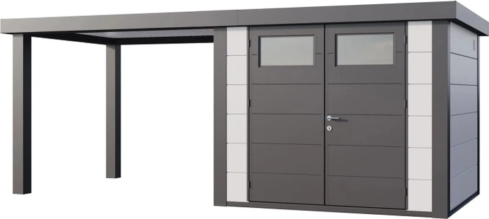 Telluria Classico 2724 Gerätehaus inkl. Anbau 2.84m links weiß/grau