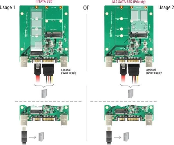 DeLOCK USB -> M.2 SATA, SATA -> M.2 SATA, USB -> mSATA, SATA -> mSATA