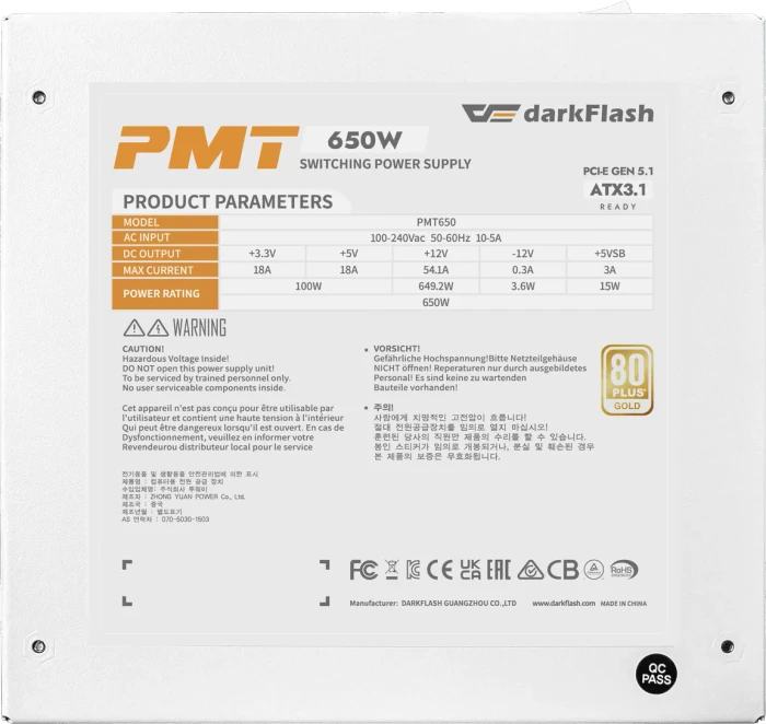DarkFlash PMT Series PMT650 weiß 650W, ATX 3.1