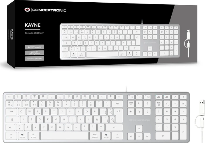 Conceptronic KAYNE02WES Slim-Tastatur, weiß, USB, ES