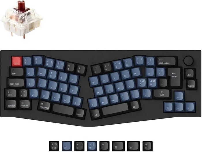 Keychron Q8 Alice Knob Version, 65% Layout, LEDs RGB, Carbon Black, Gateron G Pro BROWN, USB, ND