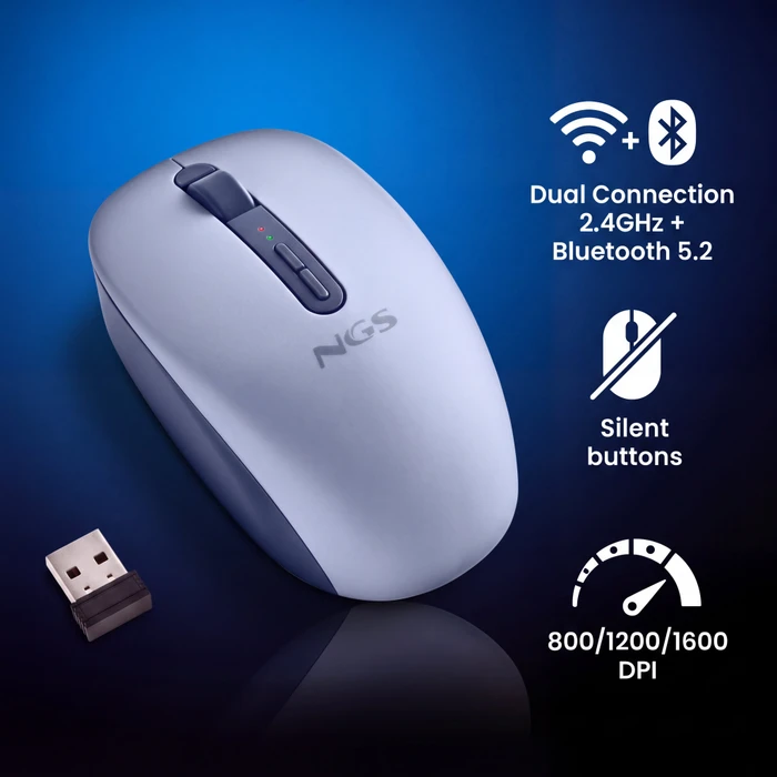 NGS Fog Dual Blue Wireless Mouse, blau, USB/Bluetooth