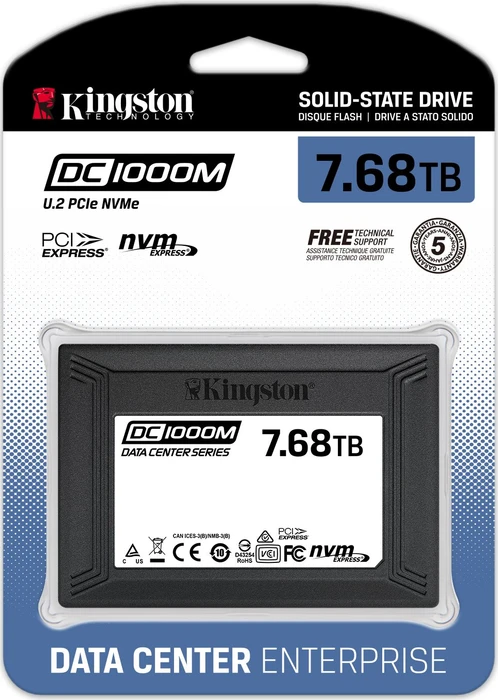 Kingston DC1000M Data Center Series Mixed-Use SSD - 1DWPD 7.68TB, 2.5" / U.2 / PCIe 3.0 x4