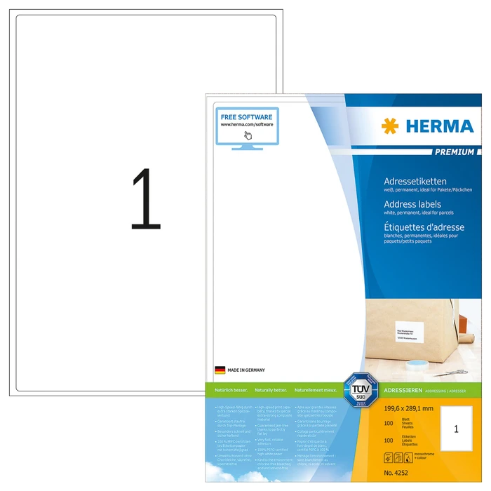 Herma Etiketten Premium, 199.6x289.1mm, weiß, matt, 100 Blatt (100 Etiketten)
