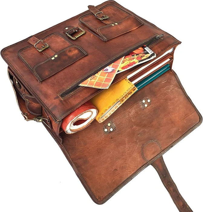 Cuero 18" Vintage Leder Umhängetasche Dark Brown, braun