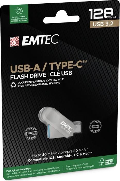 Emtec D280 128GB, USB-A + USB-C, USB 3.2 Gen 1×1