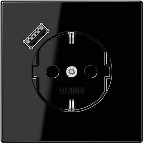 Jung SCHUKO-Steckdose mit USB-Ladegerät Safety+, schwarz