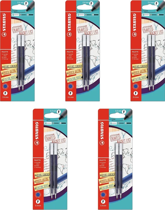 STABILO Palette Refill Tintenrollermine 0.4mm blau, 5er-Pack, Blister
