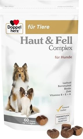 Doppelherz für Tiere Haut & Fell für Hunde Chews, 60 Stück