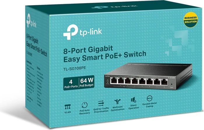 TP-Link TL-SG108PE Desktop Gigabit Smart Switch, 8x RJ-45, 64W PoE+