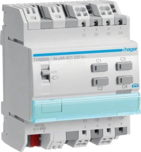 Hager KNX Schalt-/Jalousieaktor 4/2-fach 4A, 4TE REG, Schaltaktor