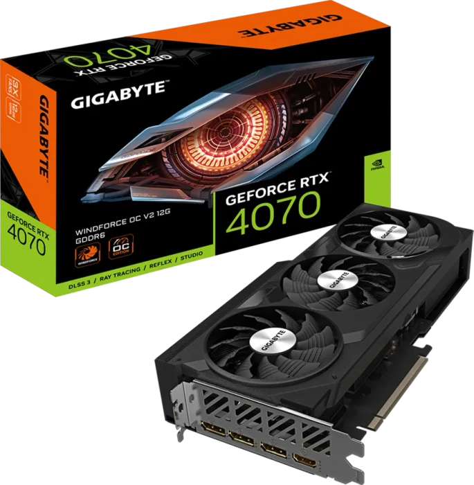GIGABYTE GeForce RTX 4070 Windforce OC V2 12G, 12GB GDDR6, HDMI, 3x DP