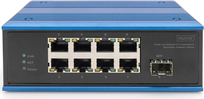 Digitus DN-65 Industrial Railmount Switch, 8x RJ-45, 1x SFP