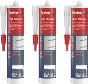 fischer High Tack AC Montagekleber, 3-Stück cremeweiß, 310ml