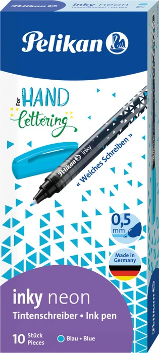 Pelikan inky Neon Tintenroller (Mine) blau, Rechtshänder, Faltschachtel