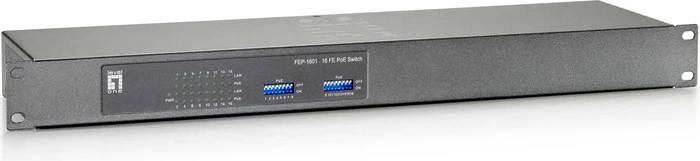 LevelOne FEP Rackmount Switch, 16x RJ-45, 242W PoE+