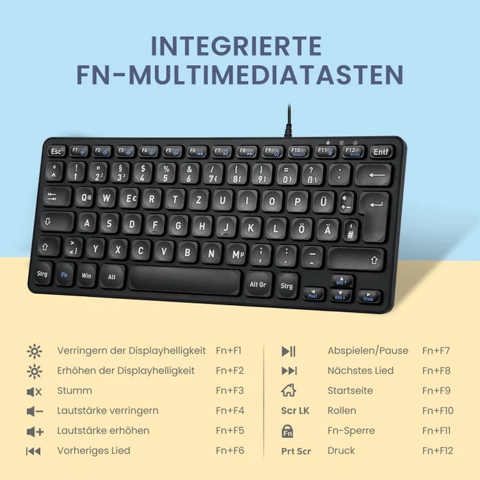 Perixx Periboard-432 Wired Slim Mini Scissor Keyboard, schwarz, USB, DE