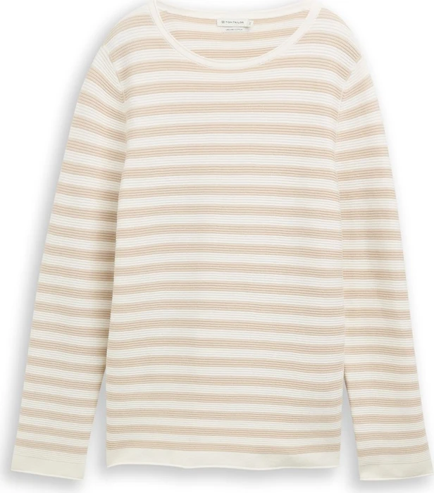 Tom Tailor Rundhalsausschnitt Strickpullover sand stone offwhite stripe (Damen)