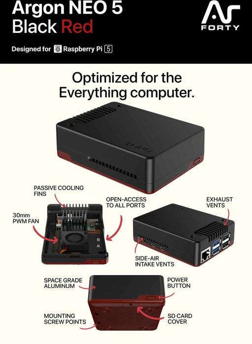 Argon40 NEO 5 für Raspberry Pi 5, mit Lüfter, BRED
