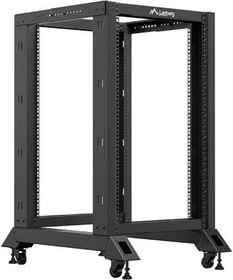 Lanberg Open Rack Series 19" Open Frame Rack 18HE, 4-Pfosten, mit Rollen, Flat Pack, tiefenverstellbar, 430-590mm, RAL 9004, 800mm tief