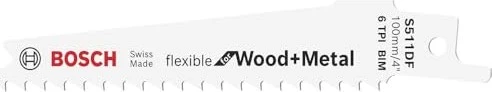 Bosch Professional S511DF Flexible for Wood and Metal Säbelsägeblatt, 100x0.9mm, 5 Stück