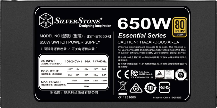 SilverStone Essential Gold ET650-G 650W, ATX 2.4