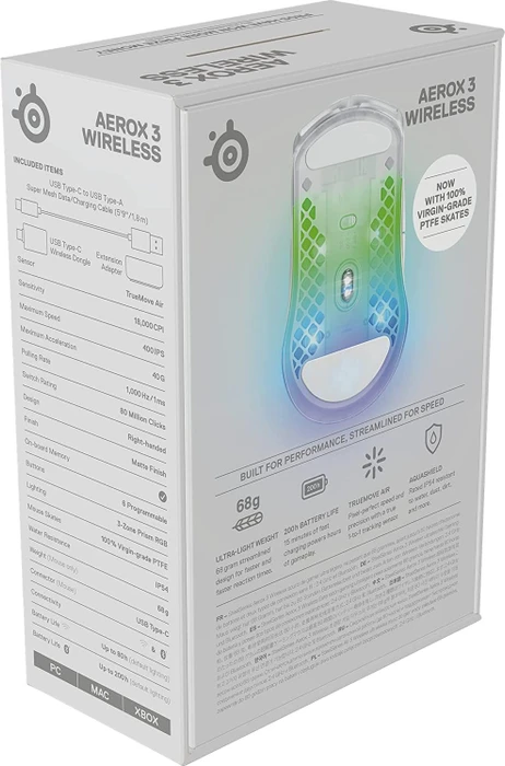 SteelSeries Aerox 3 Wireless Ghost weiß/transparent, USB/Bluetooth