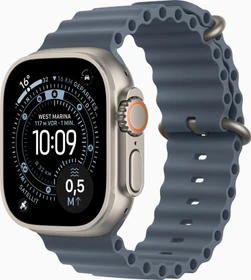 Apple Watch Ultra 3 natur mit Ocean Armband maritimblau