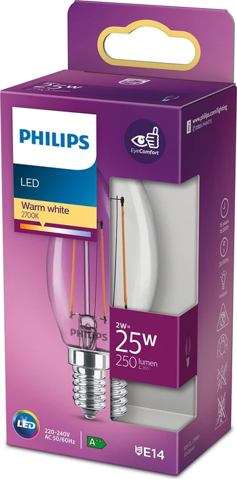 Philips Classic LED Kerze E14 2-25W/827
