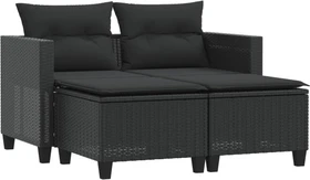 vidaXL Gartensofa mit Hockern 2-Sitzer schwarz