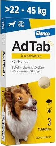 Elanco AdTab Hund 22-45kg Kautabletten gegen Zecken und Flöhe, 3 Stück