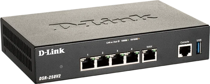 D-Link DSR-250V2 Unified VPN Security Desktop Gigabit Managed Router, 5x RJ-45