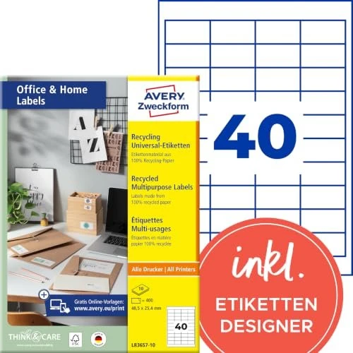 Avery-Zweckform Etiketten Sonderformat, 48.5x25.4mm, weiß, 40 Blatt (400 Etiketten)