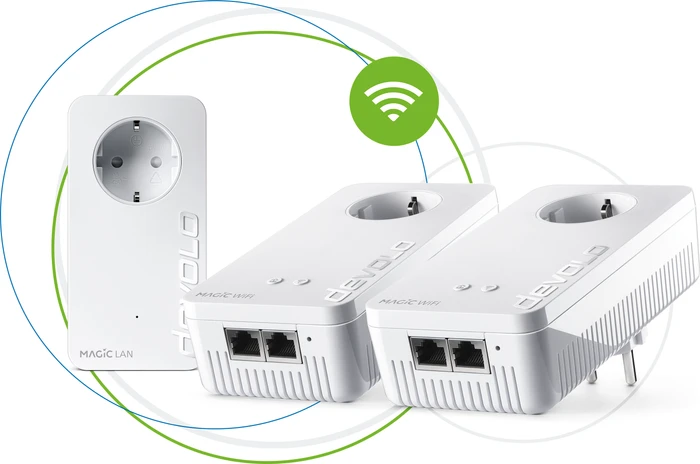devolo Magic 2 WiFi next Multiroom Kit, 2x Powerline/WLAN-Access Point und Powerline-Adapter Set, 3er-Bundle