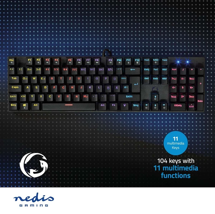 Nedis Wired Gaming Keyboard, schwarz, LEDs RGB, USB, DE