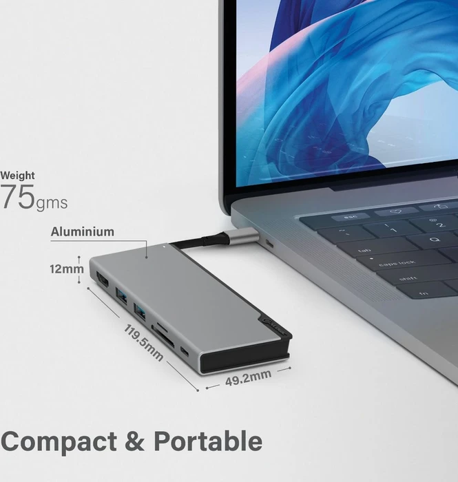 Alogic UNI Dock Multiport-Adapter, sapce grey, USB-C 3.0 [Stecker]