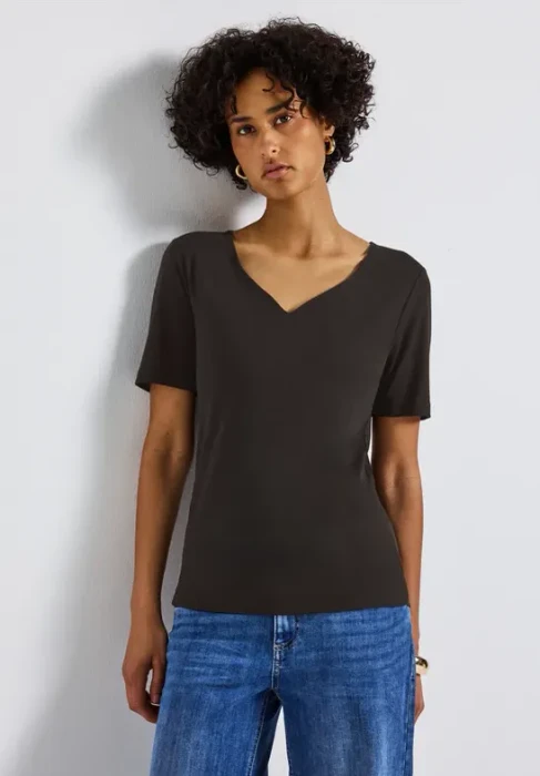 Street One Herzausschnitt T-Shirt kurzarm deep roast brown (Damen)