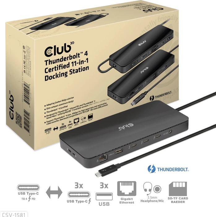 Club 3D 11-in-1 Docking-Station, Thunderbolt 4 [Stecker]
