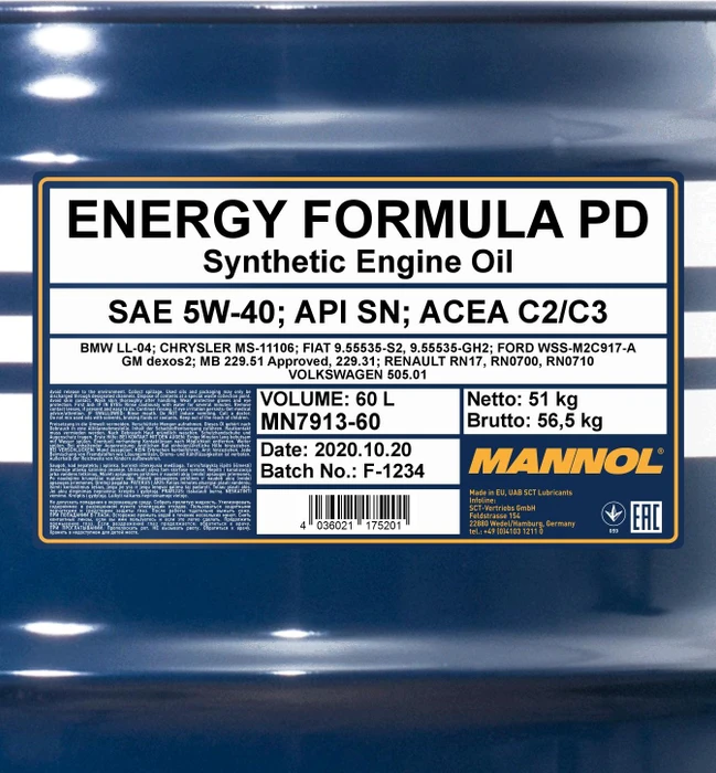 Mannol Energy Formula PD 5W-40 60l