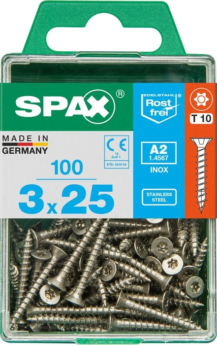 Spax Edelstahl rostfrei A2 4CUT T-STAR plus T10 Universalschraube, 3x25mm, 100 Stück