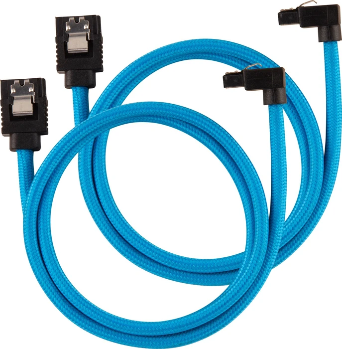 Corsair Premium Sleeved SATA 6Gb/s Kabel blau 0.6m, gewinkelt
