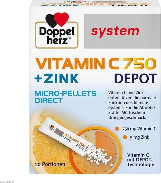 Doppelherz system Vitamin C 750 Depot Granulat, 20 Stück