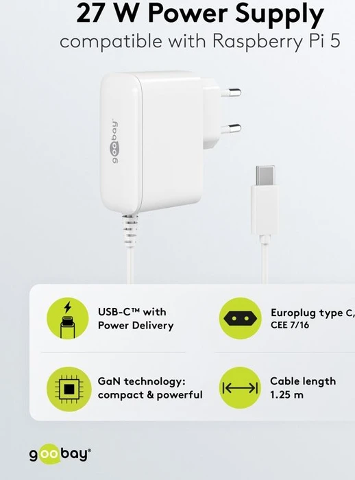 goobay Netzteil für Raspberry Pi 5, 27W, weiß