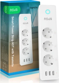 Nous A5T WiFi-Steckdosenleiste 3-fach mit Strommessfunktion, 3450W, 3x USB-A, Smart-Steckdosenleiste