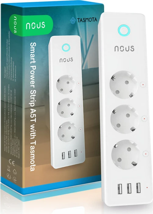 Nous A5T WiFi-Steckdosenleiste 3-fach mit Strommessfunktion, 3450W, 3x USB-A, Smart-Steckdosenleiste