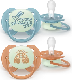 Philips Avent SCF094/06 ultra soft nighttime Beruhigungsschnuller, 0-6M, Silikon, 2 Stück