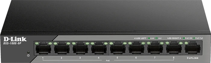 D-Link DSS-100 Desktop Switch, 9x RJ-45, 92W PoE+